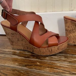 Brown Leather Cork Wedges